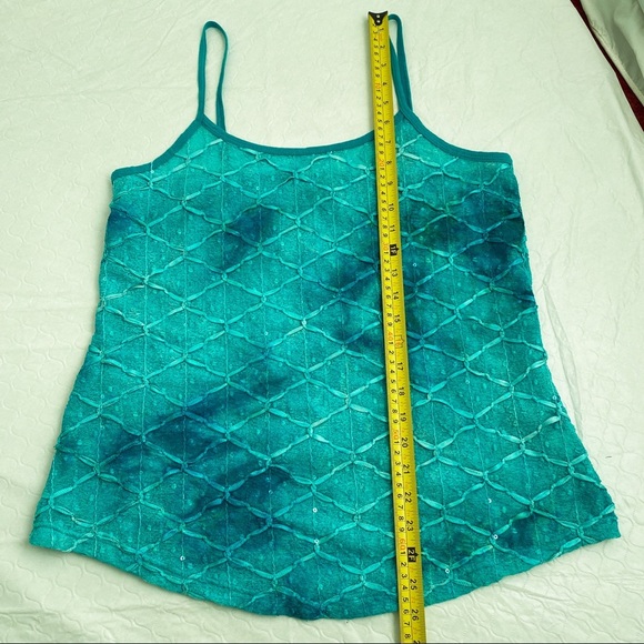 BKE turquoise and aqua semi sheer textured tank top L - Picture 11 of 11